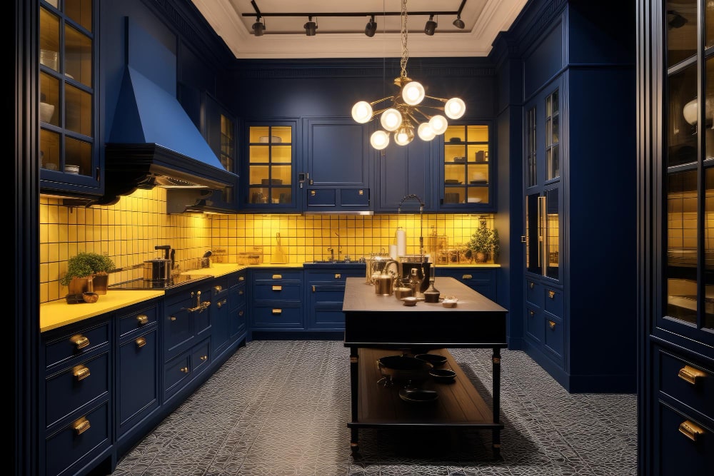 Navy Blue and Gold kitchen laminates
