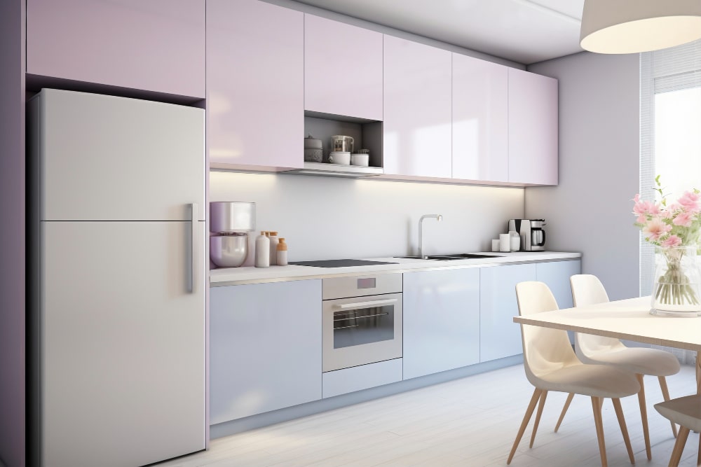 Lavender and Powder Blue color kitchen laminates